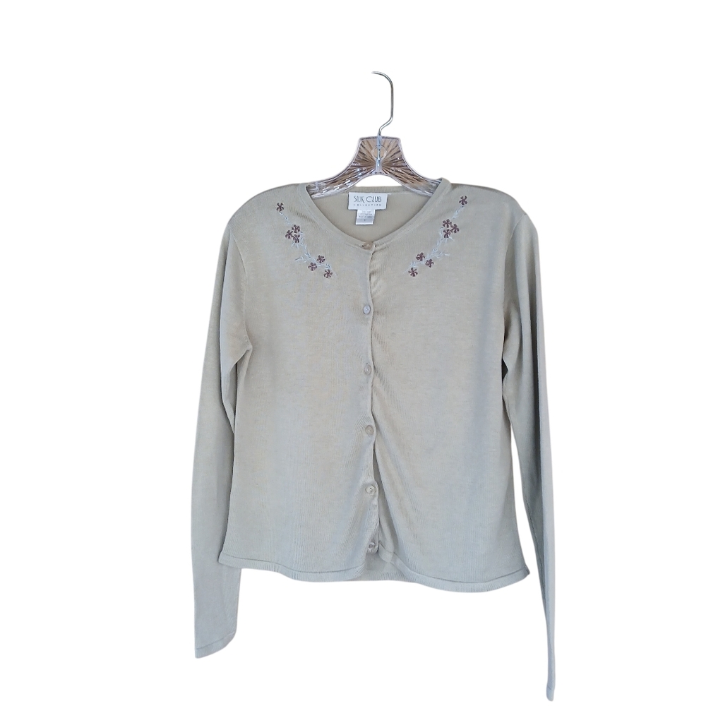 Silk Club Light Olive Silk & Cotton Cardigan Small